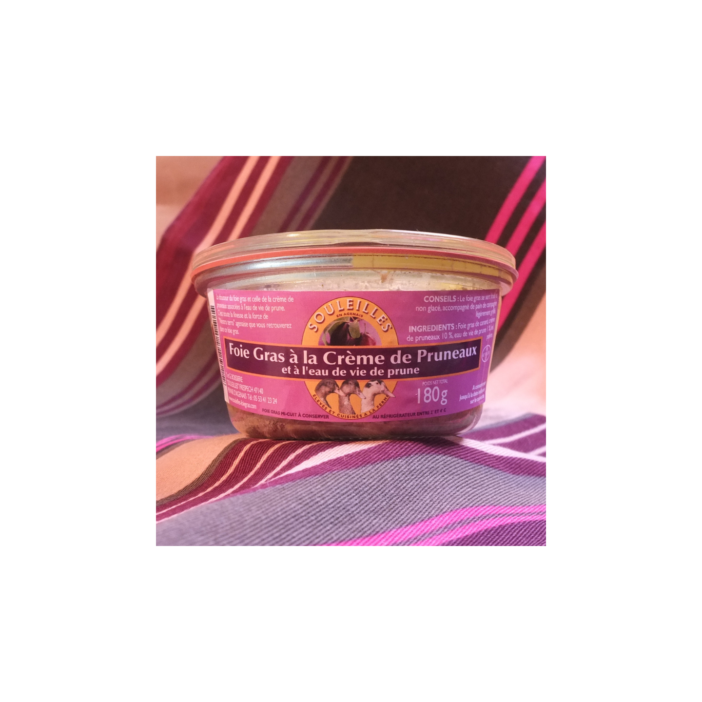 Foie Gras mi-cuit à la crème de pruneaux et à l'eau de vie de prune 180g - COMMANDE PAR TÉLÉPHONE